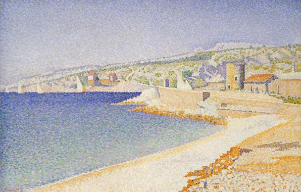 Landscape, picture, Paul Signac, pointillism, Cassis. Pier