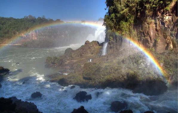 Squirt, rainbow, stream, waterfalls, Argentina, Iguazu, "Big water", considered the eighth wonder of the world