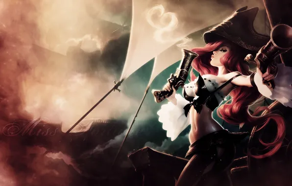 Wallpaper girl, weapons, art, sails, revolvers, League Of Legends