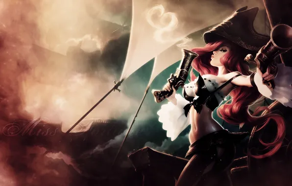 Girl, weapons, art, sails, revolvers, League Of Legends, Miss Fortune
