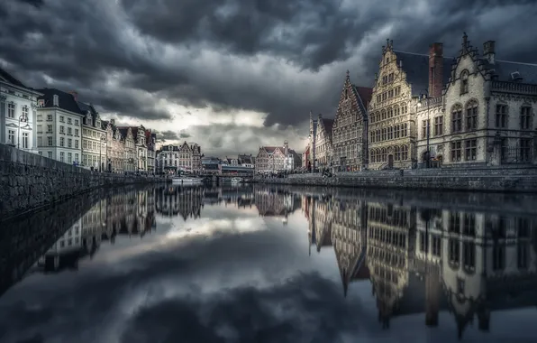 Picture reflection, channel, Belgium, twilight
