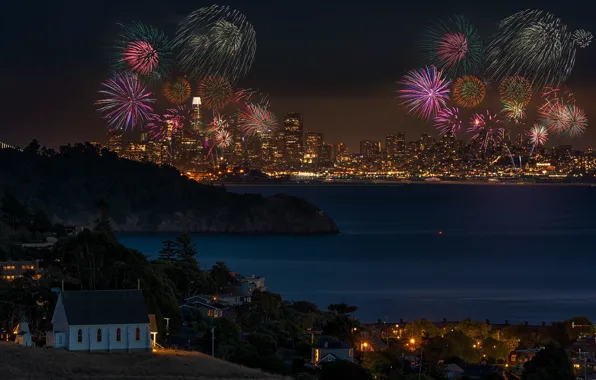 The city, lake, fireworks, © JAY HUANG