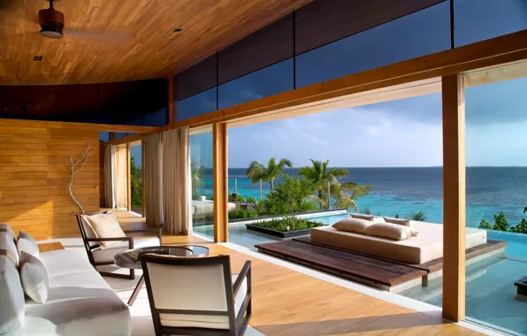 House, the ocean, furniture, interior, pool