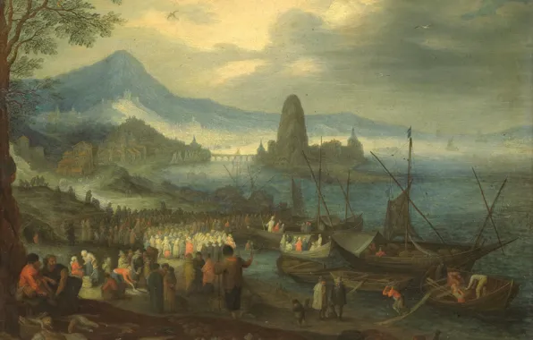 Oil, picture, mythology, 1700, Sermon on the Sea of Galilee, unknown artist