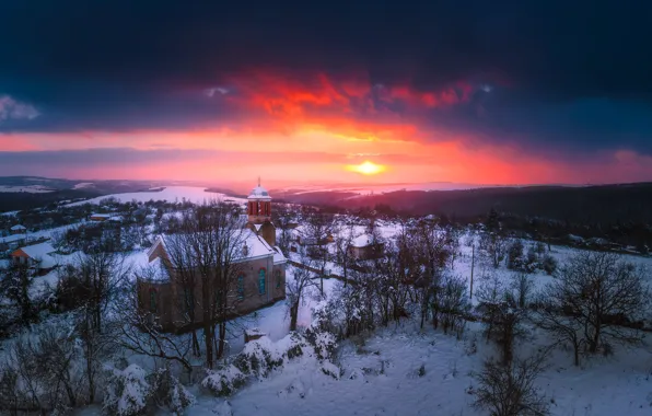 Picture winter, snow, landscape, sunset, nature, Church