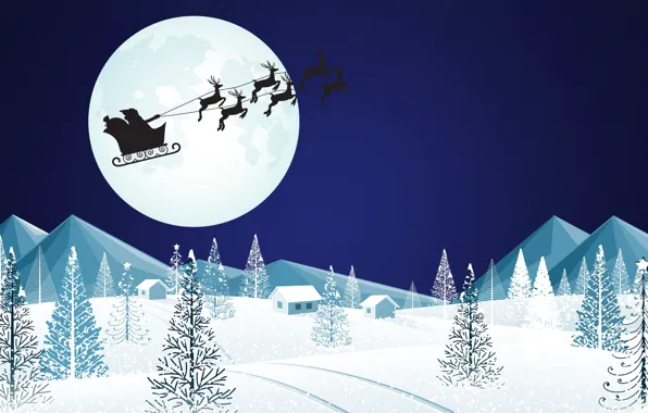 Picture The moon, Christmas, Silhouette, Background, New year, Holiday, Santa Claus, Art