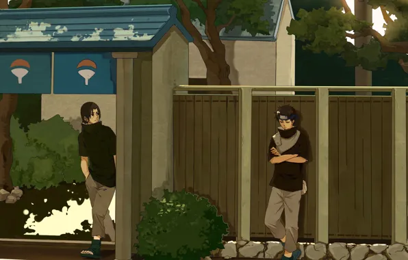 Trees, house, naruto, art, itachi, shisui, uchiha clan