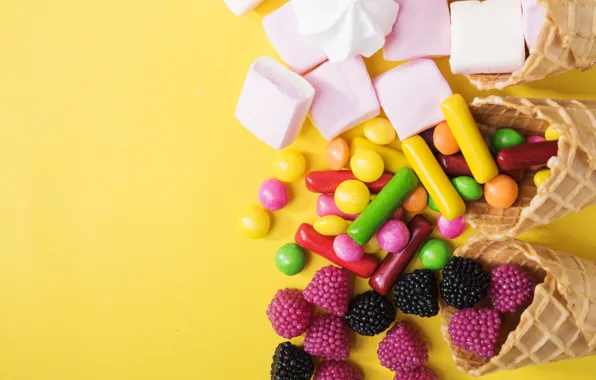 Picture sweets, lollipops, marshmallows, yeast