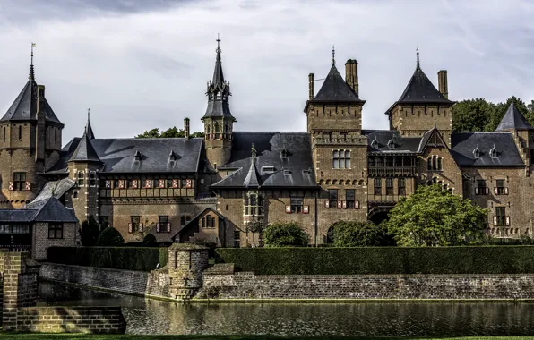 Pond, castle, Netherlands, Holland, Castle De Haar