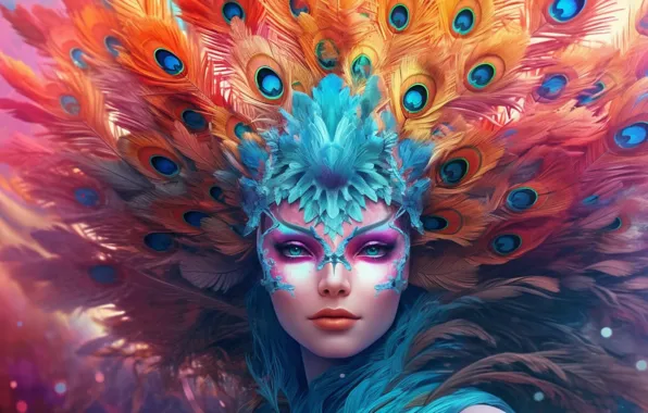 Look, girl, decoration, face, style, fantasy, bird, portrait