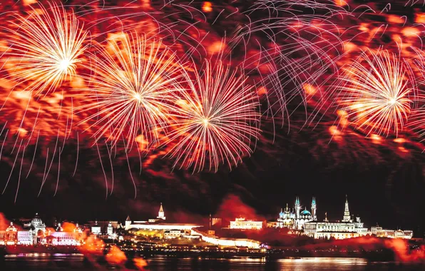 River, holiday, salute, Kazan, Tatarstan