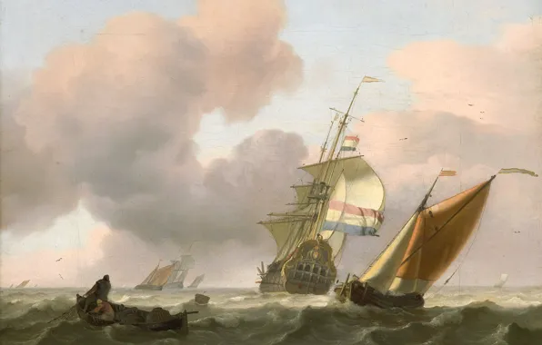 Picture, seascape, Ludolf Bakhuizen, Rough Sea with Ships