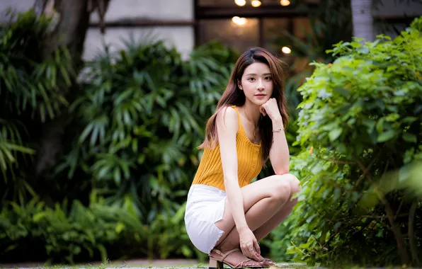 Look, pose, model, skirt, portrait, makeup, garden, Mike