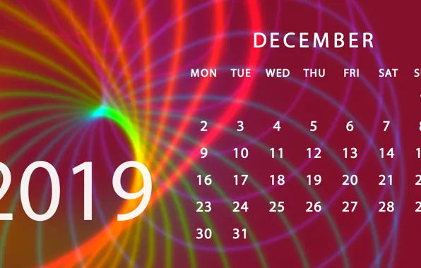 Picture calendar, December, 2019
