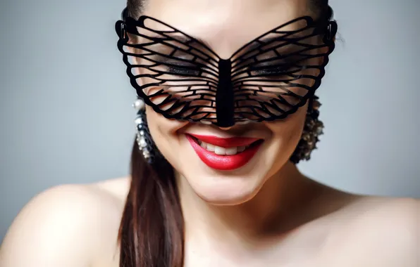 Girl, decoration, face, smile, background, earrings, makeup, mask
