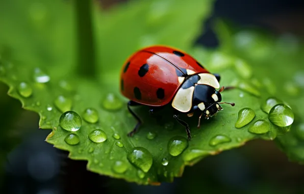 Leaves, ladybug, beetle, AI art, neural network