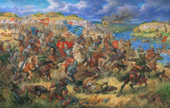 Picture oil, picture, canvas, &ampquot;Prince Daniel ostrogski in the battle of Blue Waters, 1362&ampquot;, artist A. …