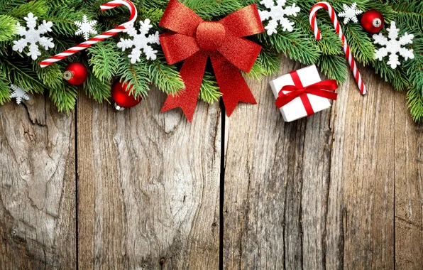 Decoration, branches, gift, balls, tree, New Year, Christmas, Christmas