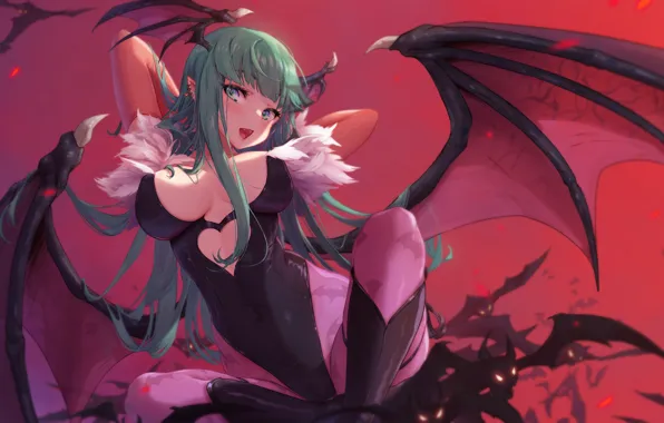 Girl, fantasy, vampire, bats, Morrigan Aensland, Vampire / Darkstalkers