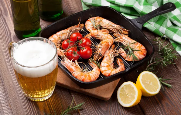 Picture lemon, beer, tomatoes, shrimp