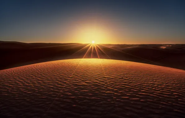 The sun, sunset, desert, dunes, Sands
