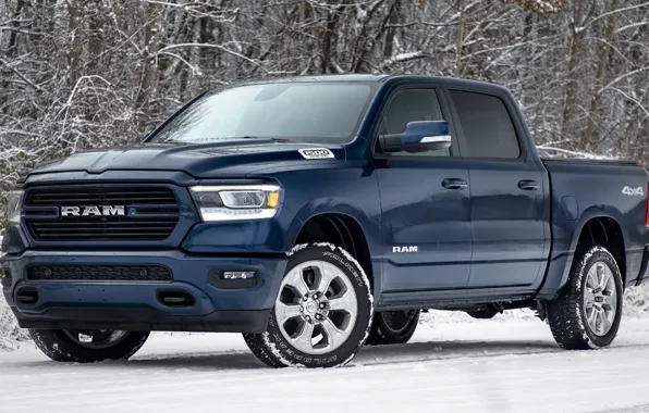 Picture forest, snow, blue, Dodge, Dodge, pickup, dodge ram 1500, Big Horn