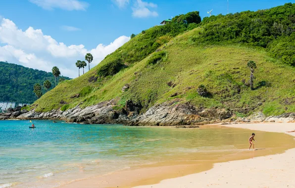 Sea, the sky, the sun, palm trees, the ocean, Beach, Thailand, Phuket
