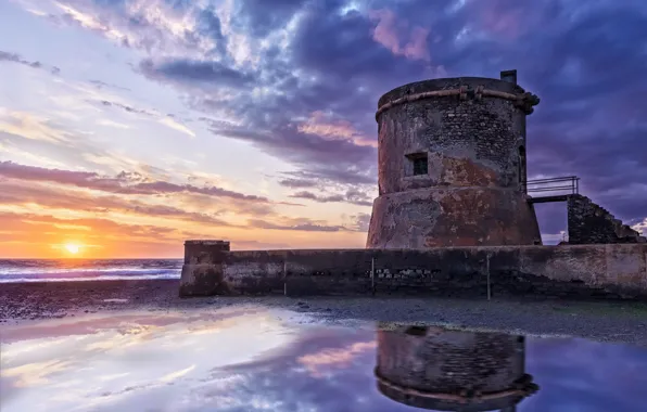 Tower, sunsets, Almeria, Tower of S. Miguel, cabo de gata