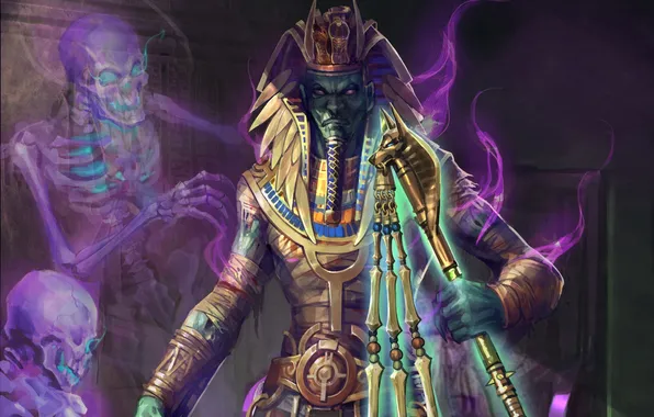 God, spirit, art, rod, skeletons, Osiris