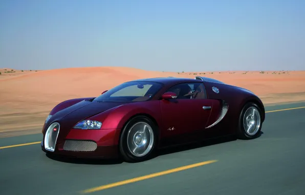 Road, sand, auto, desert, Bugatti Veyron, sport car, speed.