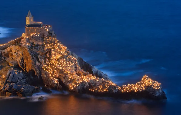 Lights, rock, Italy, Church, Italy, Liguria, Liguria, Portovenere