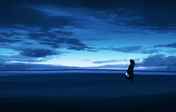 The sky, girl, twilight, postapokalipsis