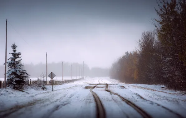 Winter, road, snow