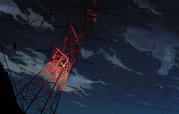 The sky, night, power lines