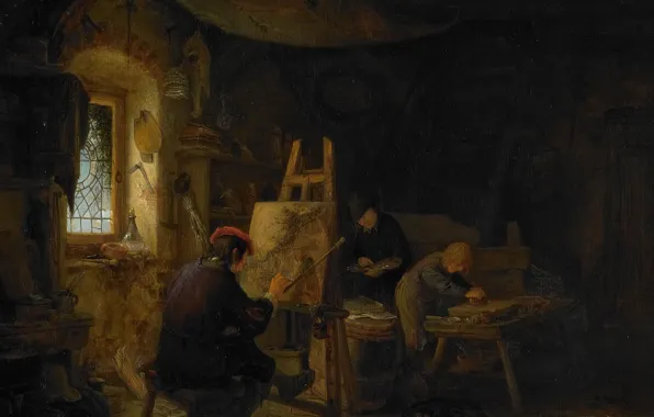 Tree, oil, picture, Adriaen van Ostade, The Artist's Studio