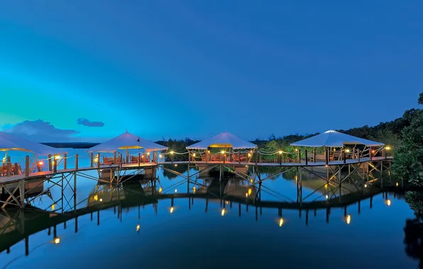Picture the ocean, the evening, pier, restaurant, resort, Mauritius, dining, Sugar beach