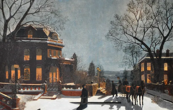 Winter, cottage, Manhattan, mansion, Hudson, View from Upper Manhattan across the Hudson River, Samuel S. …