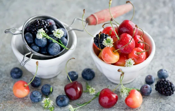 Picture summer, berries, blueberries, dishes, cherry, BlackBerry, Anna Verdina