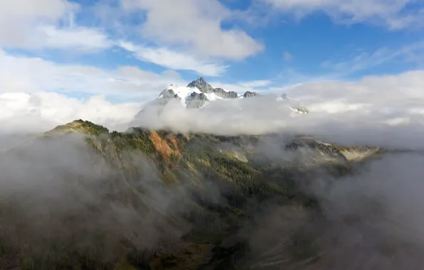 Clouds, landscape, fog, mountain, landscape, clouds, mountain, snow