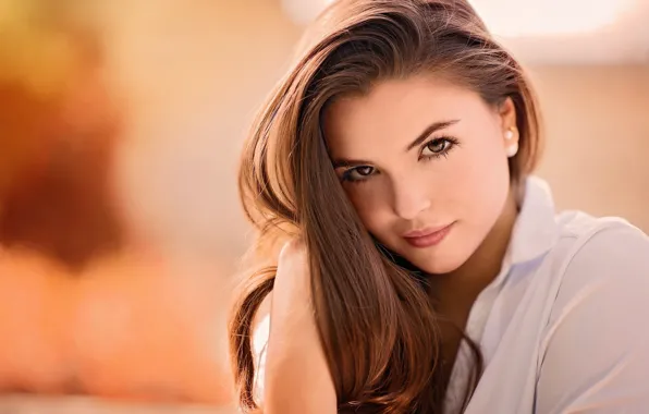 Look, background, portrait, makeup, hairstyle, brown hair, beauty, bokeh