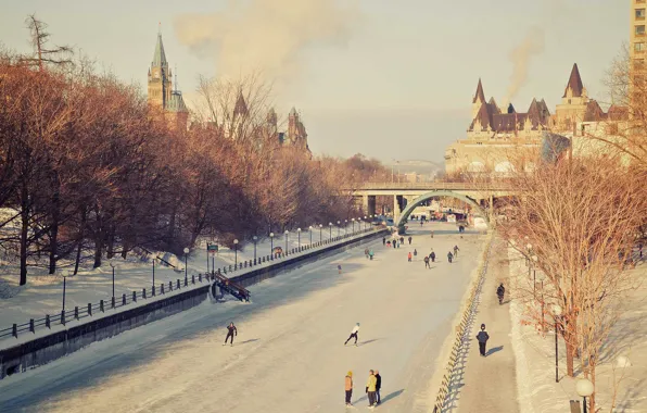 Bridge, Canada, Ottawa, the Rideau canal, skating