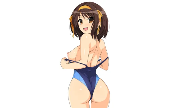 Girl, sexy, ass, brown hair, breast, anime, beautiful, ribbons