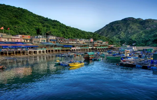 Summer, shore, home, boats, day, Bay
