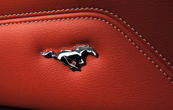 Red, leather, Mustang, detail