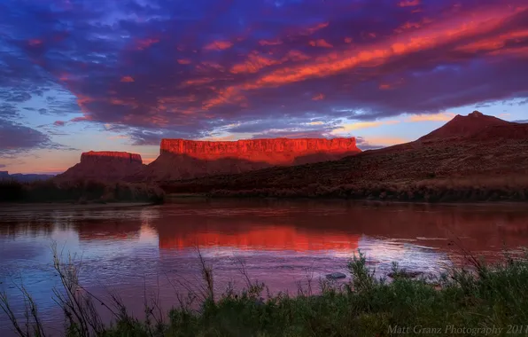 Sunset, mountains, lake, Utah