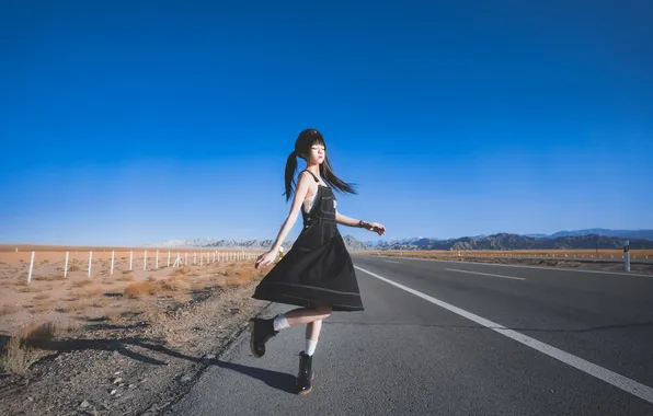 Beautiful, Asian, Model, Denim, Woman, Road, Jeans, Pretty