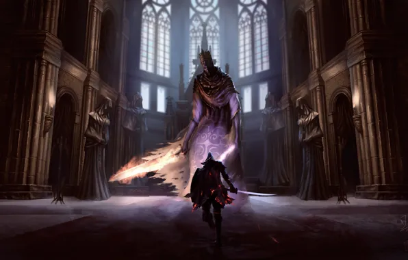Picture sword, warrior, temple, Dark Souls III, Pontiff Sulyvahn