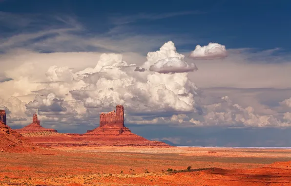 The sky, clouds, rocks, mountain, USA, monument valley