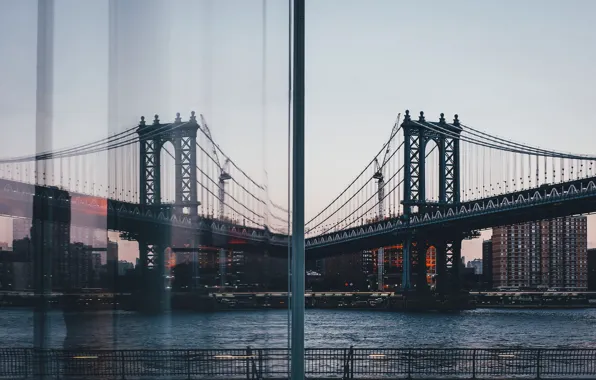 Bridge, the city, reflection, window, USA, New York