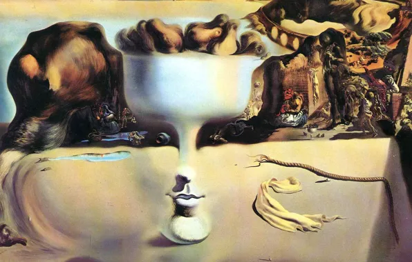 Picture surrealism, picture, salvador dali, Salvador Dali, painter, 1938, the phenomenon of face and fruit bowl …